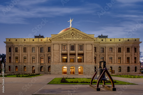 Illuminated Arizona State Capitol with Liberty Bell at dusk photo