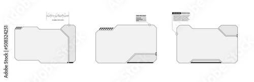 HUD digital futuristic user interface horizontal frame set. Sci Fi high tech screens. Gaming menu touching cyber monitoring dashboard panels. Head-up display technology empty menu windows concept. Eps