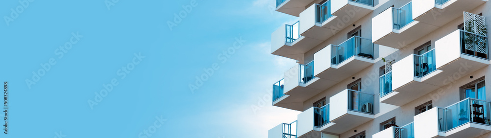  Residential area with modern apartment buildings - obrazy, fototapety, plakaty 