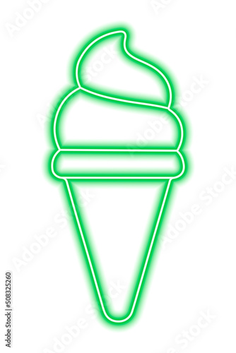 Green neon ice cream silhouette in waffle cone on a white background