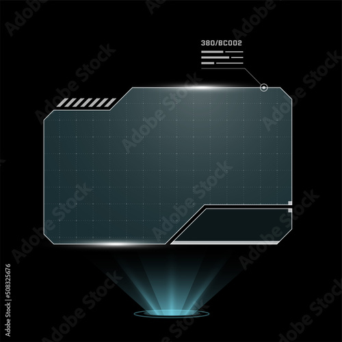 HUD digital futuristic user interface horizontal frame. Sci Fi high tech screen. Game menu touching monitoring hologram dashboard panel. Cyberspace head-up display technology information abstract sign