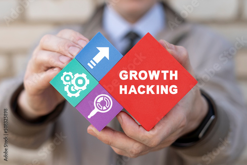 Concept of Growth Hacking. Business marketing technology of rapid growth hacks of a company. photo