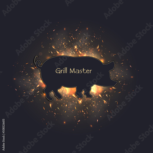 Pig on fire grill, pork as a blackboard on the barbecue menu vector