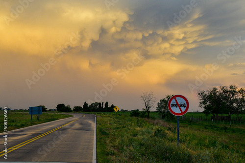 Route crossing the Pampas plain, La Pampa Province, Patagonia, Argentina. photo