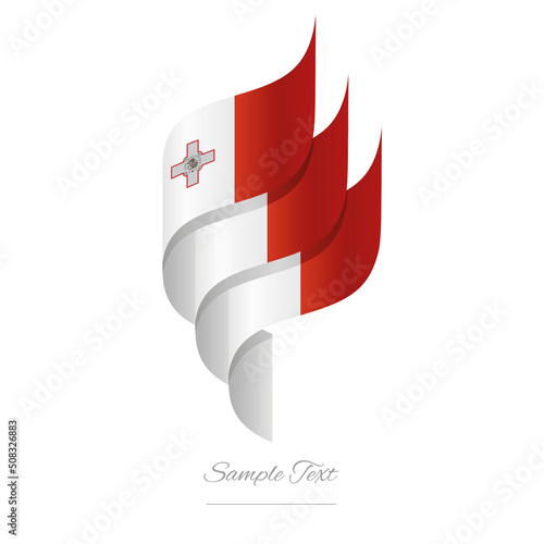 Malta abstract 3D wavy flag white red modern Maltese ribbon torch flame strip logo icon vector