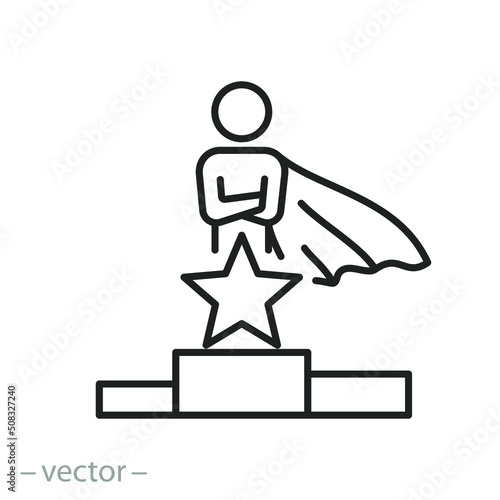 superior person icon, superiority man with star, successful business victory, thin line symbol on white background - editable stroke vector illustration