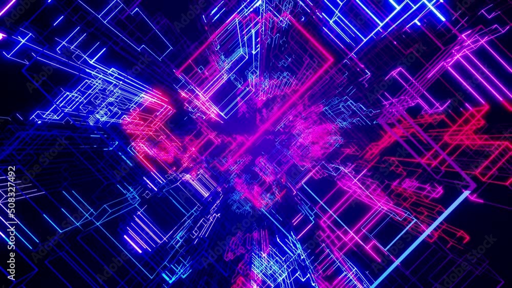 Vj loop abstract sci fi neon light background. Animation neon glow run on wareframes in dark. Abstract sci fi cyber background with neon glow gradient color. Beautiful modern motion graphic bg. Vj loop abstract sci fi neon light background. Animation neon glow run on wareframes in dark. Abstract sci fi cyber background with neon glow gradient color. Beautiful modern motion graphic bg.