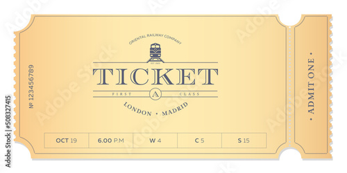Train vintage ticket template on light background. For excursion routes, retro parties and clubs and other projects. Just add your own text. Vector. can be used for printing. photo
