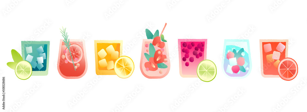 Set vector flat alcohol drinks in tumbler glass Set vector flat alcohol drinks in tumbler glass
