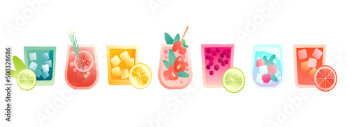 Set vector flat alcohol drinks in tumbler glass