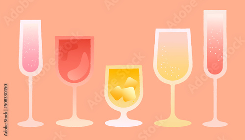 Alcoholic glasses set with wine and champagne