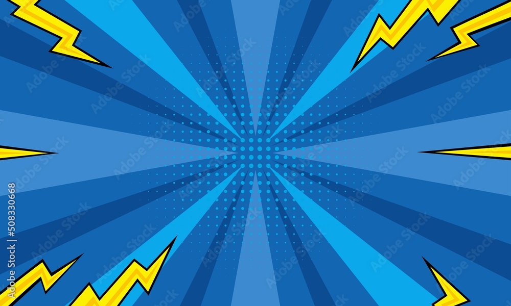 Pop art comic background with lightning. Cartoon Vector Illustration in
