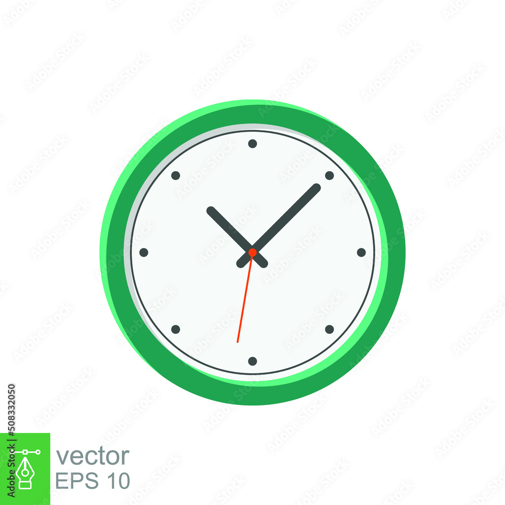 Analog clock flat icon. Time management symbol, chronometer with hour, minute and second arrow. Simple vector illustration isolated on white background. EPS 10. Analog clock flat icon. Time management symbol, chronometer with hour, minute and second arrow. Simple vector illustration isolated on white background. EPS 10.