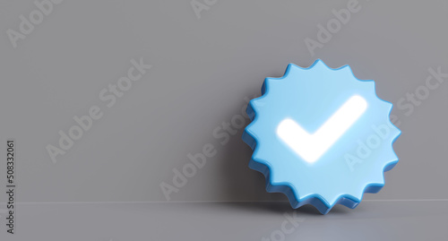 Photos 3d render of verified icon on gray background.