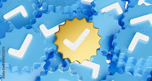 фотографія 3d render of golden verified icon background.