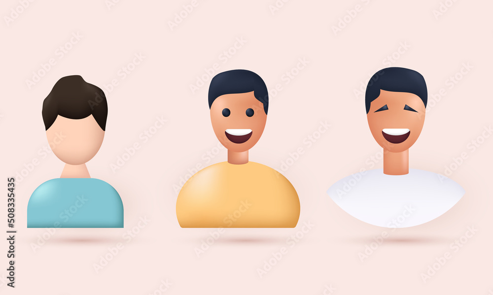 unique set young man avatar 3d isolated on vector unique set young man avatar 3d isolated on vector
