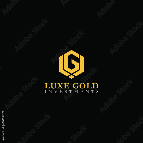 abstract initial letter L, G, and I in gold color isolated in black background applied for asset management firm logo also suitable for the brands or companies that have initial name LGI, GIL, ILG photo