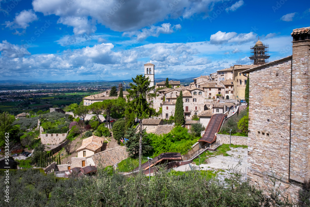 Panorama of the ancient houses of the city of Assisi (Umbria Region, central Italy). Is world famous as birthplace of St. Francis, Italy's christian Patron.