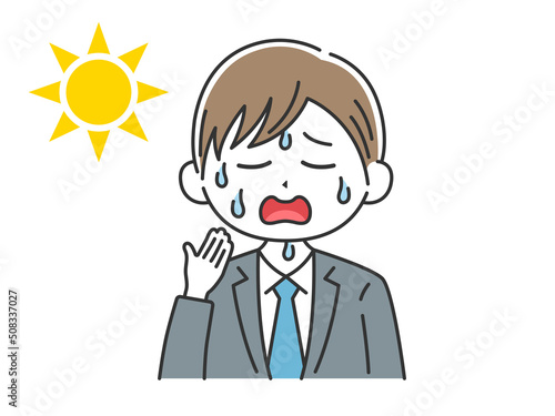 暑さで汗をかく、ビジネスマンのイラスト