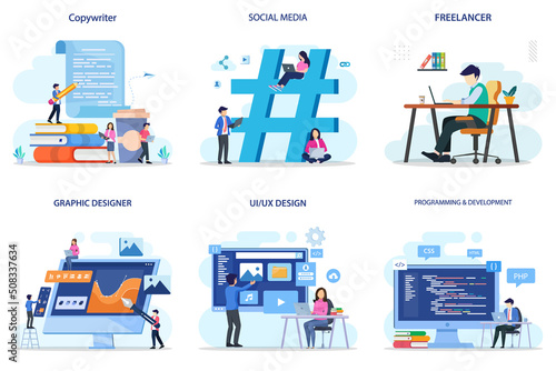 set bundel business profession. copywriter, socila media, freelancer, graphic designer, ui ux design, programming and development