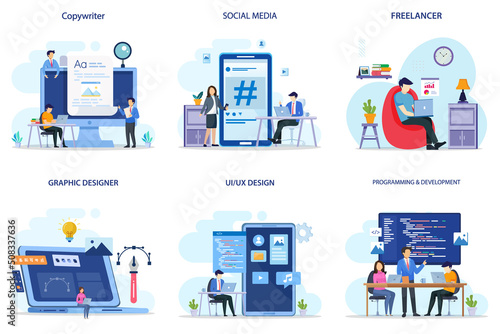 set bundel business profession. copywriter, socila media, freelancer, graphic designer, ui ux design, programming and development