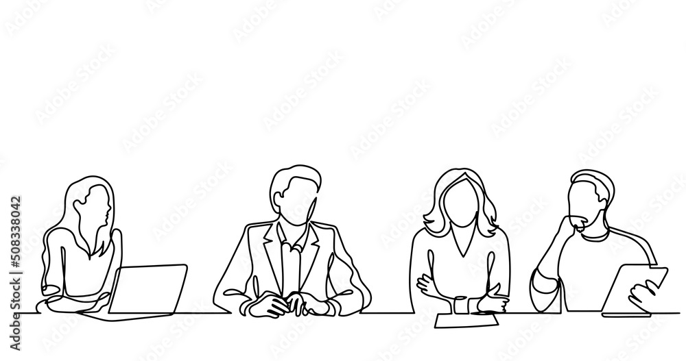 continuous line drawing of office workers at business meeting continuous line drawing of office workers at business meeting