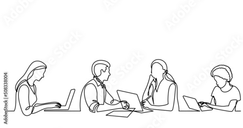 continuous line drawing of office workers at business meeting © OneLineStock