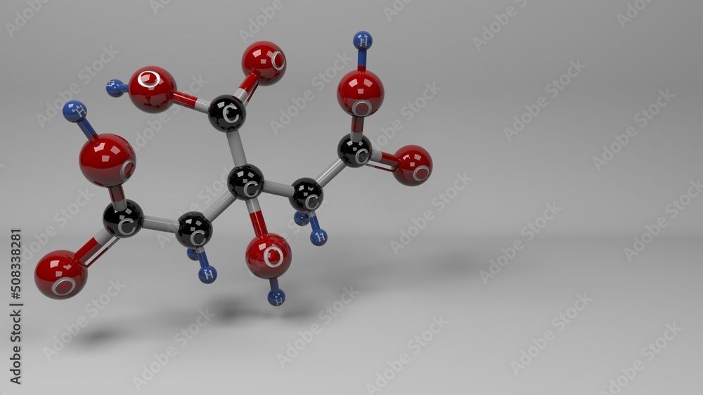 Citric acid molecule. Molecular structure of citric acid, natural