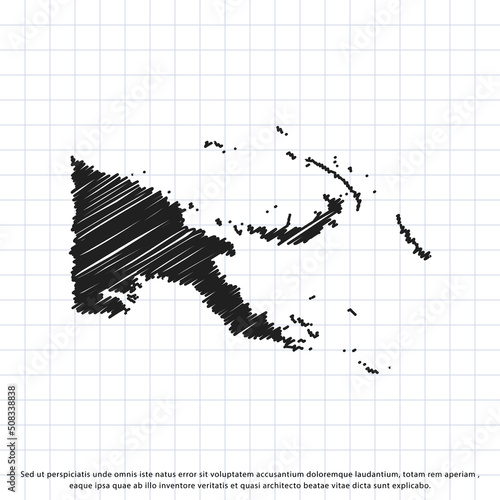 Map of Papua New Guinea freehand drawing on a sheet of exercise book. Vector illustration.