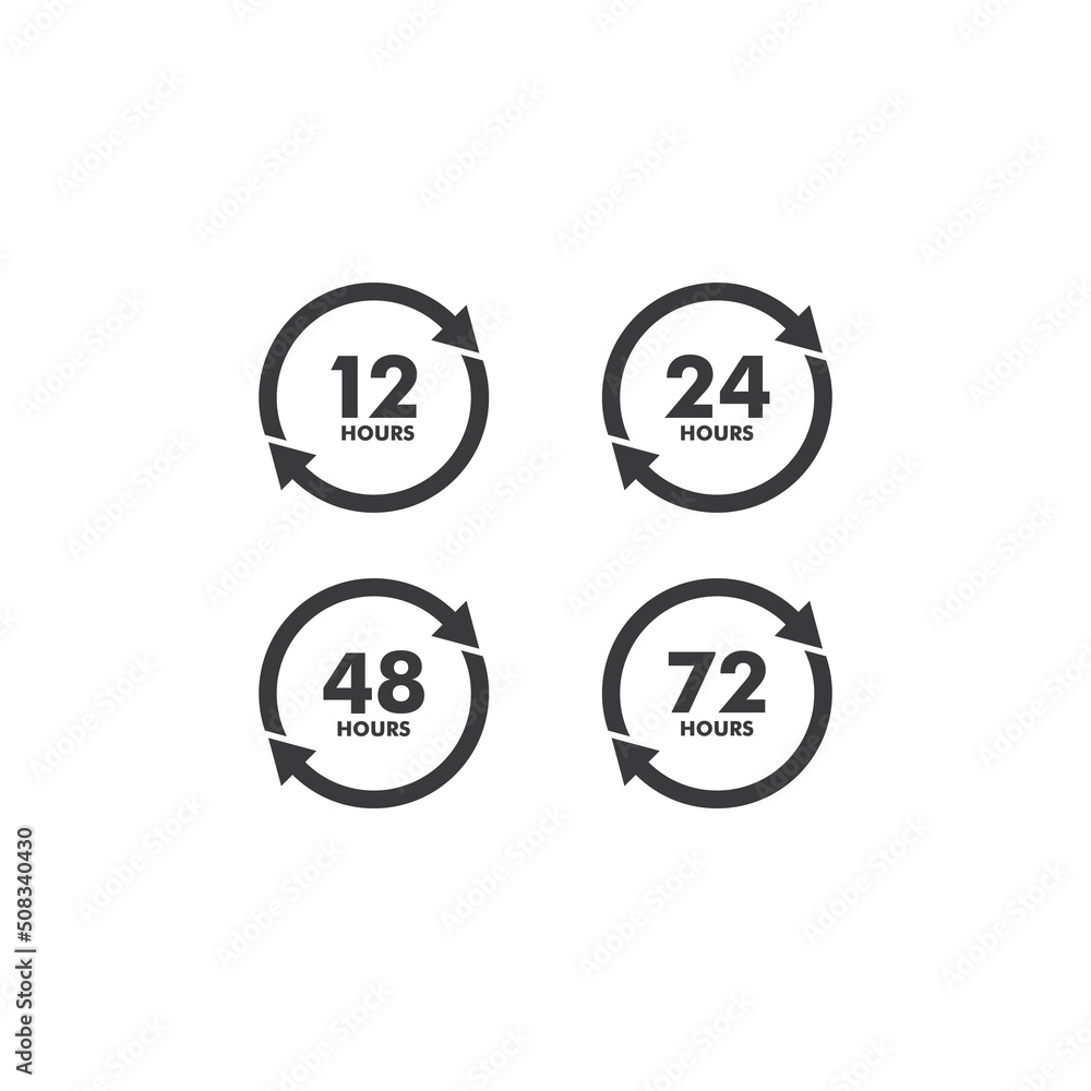sign of 12, 24, 48 and 72 clock arrow hours logo vector icon illustration design sign of 12, 24, 48 and 72 clock arrow hours logo vector icon illustration design