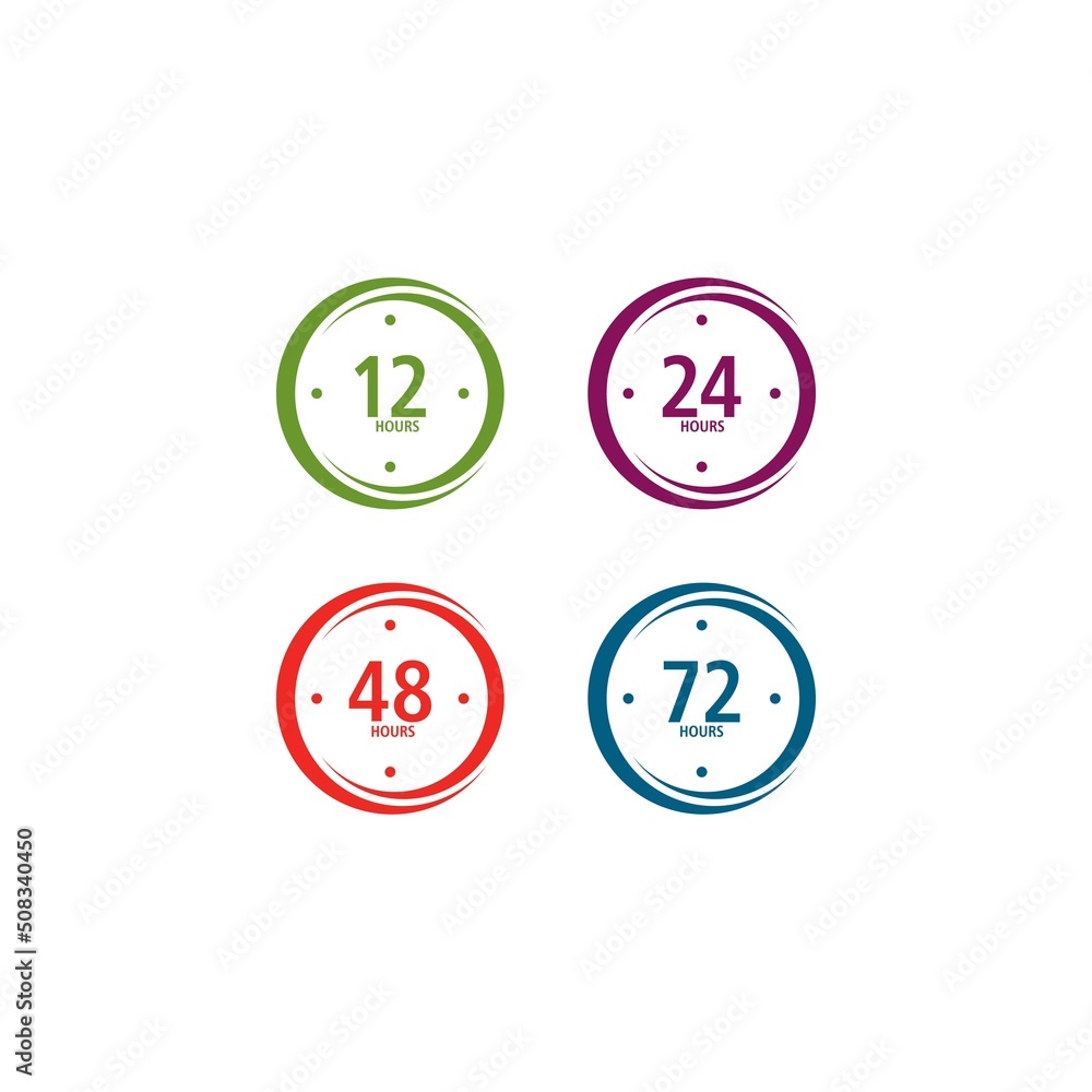 sign of 12, 24, 48 and 72 clock arrow hours logo vector icon illustration design sign of 12, 24, 48 and 72 clock arrow hours logo vector icon illustration design