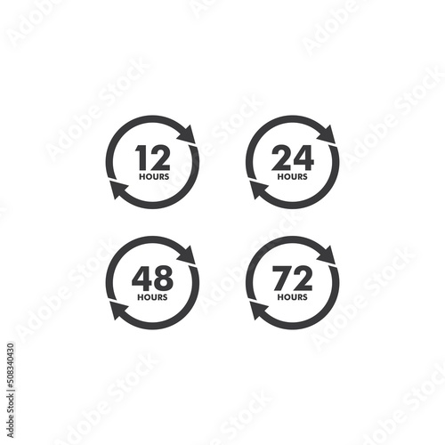 sign of 12, 24, 48 and 72 clock arrow hours logo vector icon illustration design 