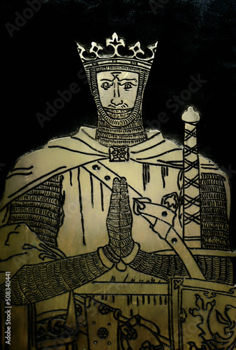 Robert the Bruce, crowned first King of Scotland in 1306. Image from brass tomb covering in Dunfermline Abbey photo