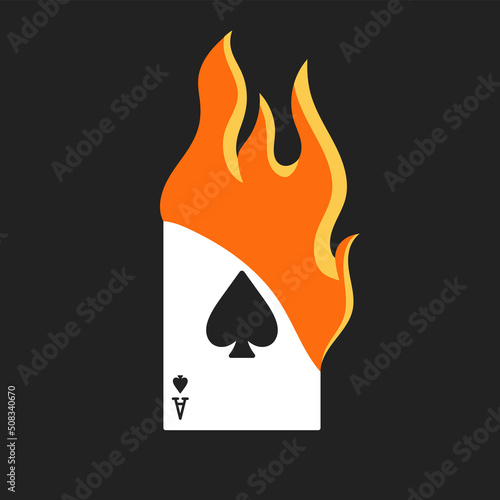 Poster with ace of spades and fire flames. Gambling, betting, casino and poker concept. Cool design.
Hand drawn vector illustration in trendy colors. Flat design