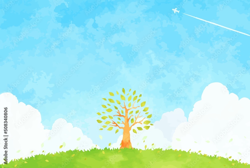 シンプルな木と青空の風景イラスト