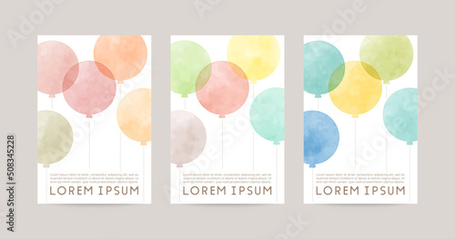 watercolor balloons illustration vector card set