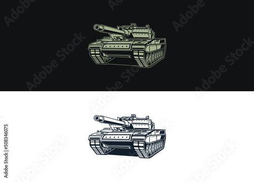 Warship vector illustrations. Military armored vehicle war machine vector. Detail line art land military equipment. Eps 10