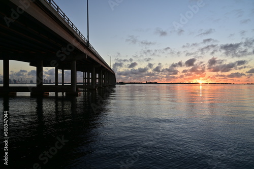 Rickenbacker Causeway bridge between Miami and Virginia Key, Florida at sunrise. © Francisco