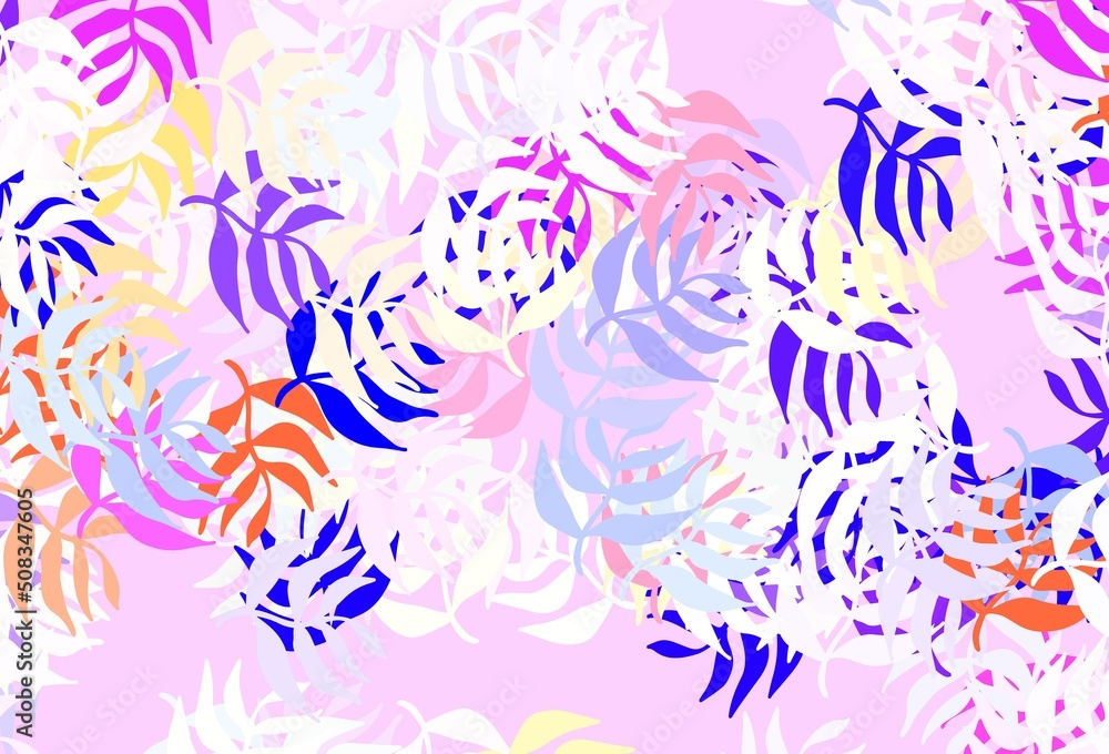 Light Pink, Yellow vector doodle background with leaves.