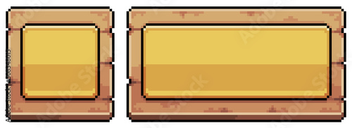 Pixel art wooden buttons for game and app interface vector icon for 8bit game on white background