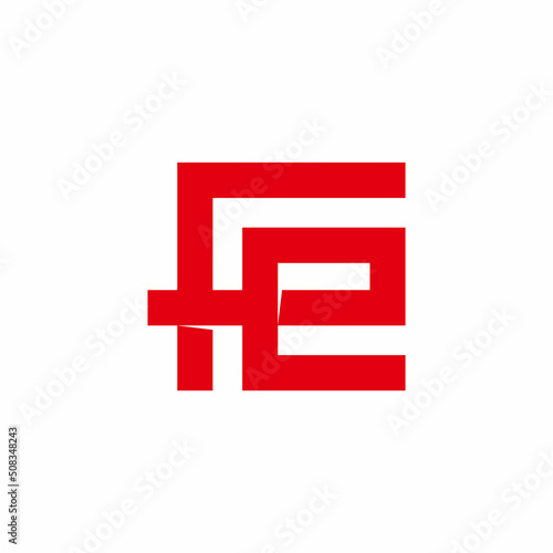 letter fe square overlapping line logo vector