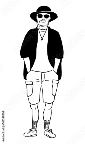 サングラスをかけたラフな格好の男性