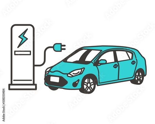 シンプルで使いやすい電気自動車のベクターイラスト素材／EV／エコ／チャージ
