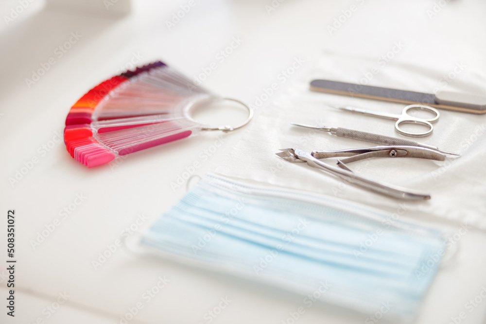 Working table of manicure master in beauty salon Working table of manicure master in beauty salon