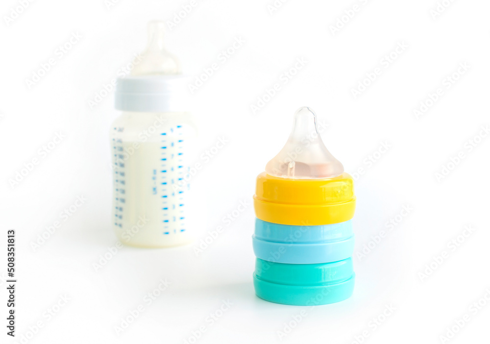 Pacifier for baby feeding bottle on white background Pacifier for baby feeding bottle on white background