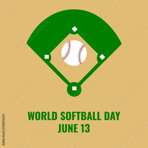 Vector icon of ball and softball field. Softball Day Word Design Concept, suitable for social media post templates, posters, greeting cards, banners, backgrounds, brochures. Vector Illustration