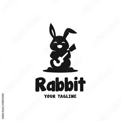 cute fun rabbit playing guitar logo design