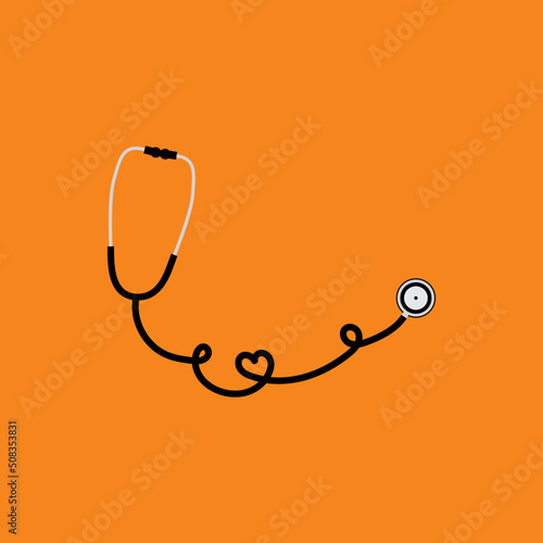Stethoscope flat design on orange background vector illustration