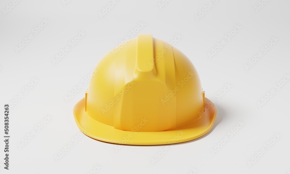 Yellow hard hat safety helmet on white background. Business and construction engineering concept. 3D illustration rendering Yellow hard hat safety helmet on white background. Business and construction engineering concept. 3D illustration rendering