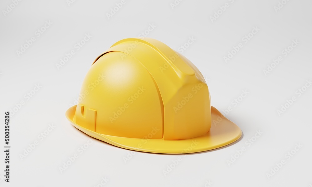 Yellow hard hat safety helmet on white background. Business and construction engineering concept. 3D illustration rendering Yellow hard hat safety helmet on white background. Business and construction engineering concept. 3D illustration rendering